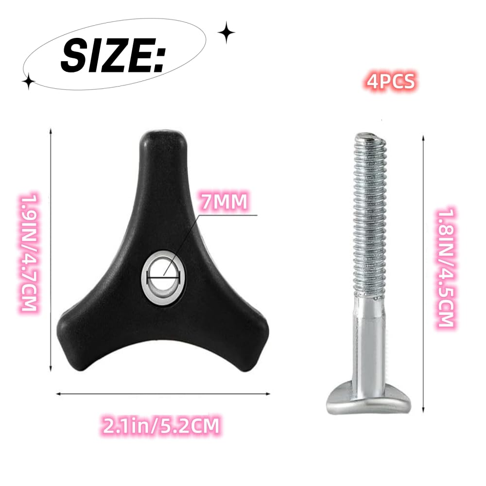 DACUAN 4Pcs Triangular Handle Fastening Screw Set, Lawn Mower Nut Triple Angle Handle Knob Nut Bolt Screw, image number 2