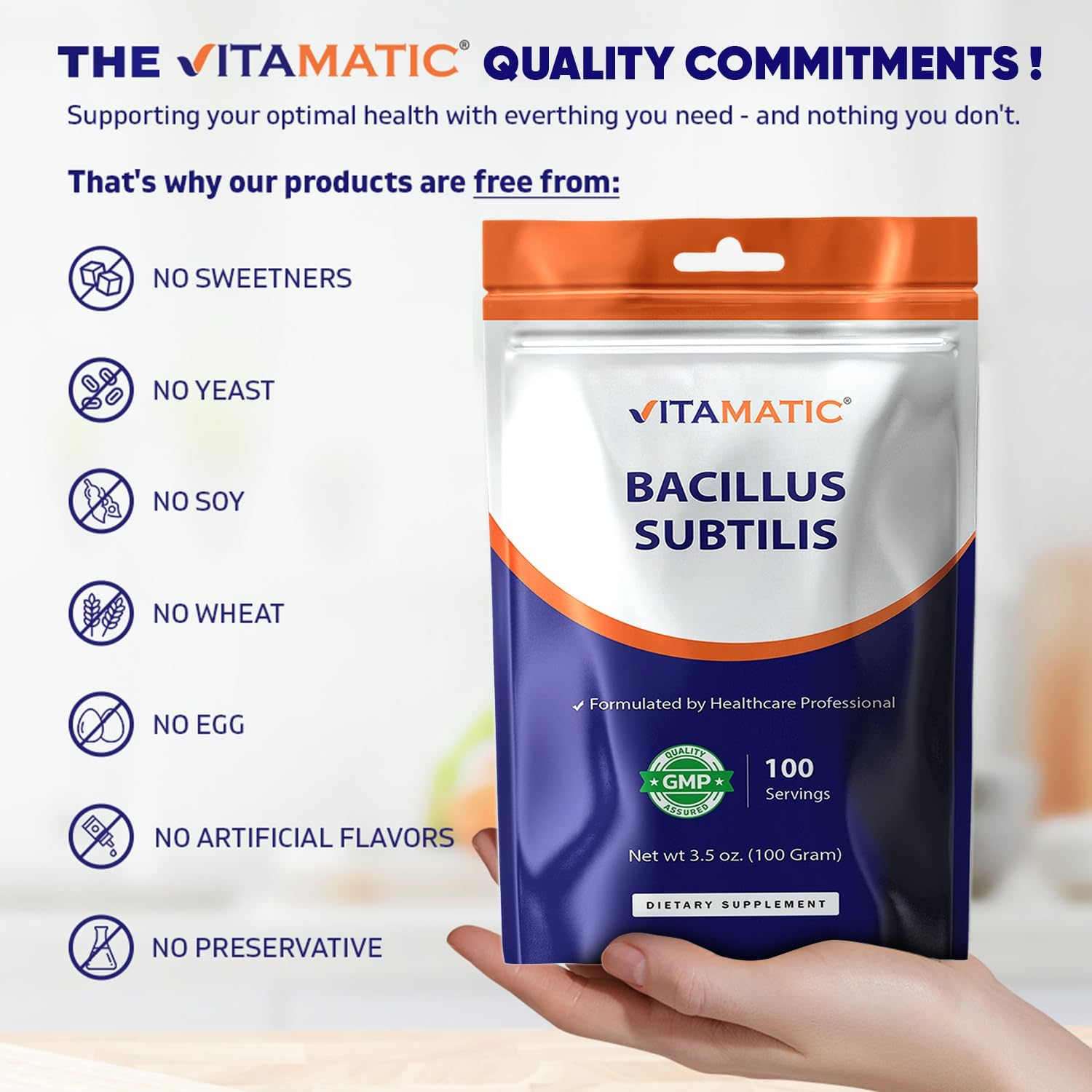 Vitamatic Bacillus Subtilis Pure Powder Probiotic Powder - Gut Health - 100 Gram - 100 Servings image number 4