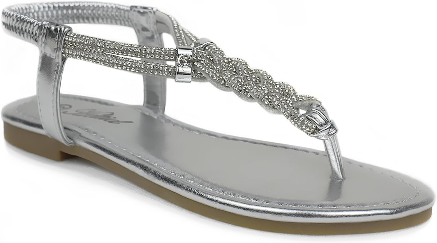 Women'S Braided Rhinestone Thong Flat Sandals Elastic Ankle Strap Bohemian Dressy Sandals for Women image number 6