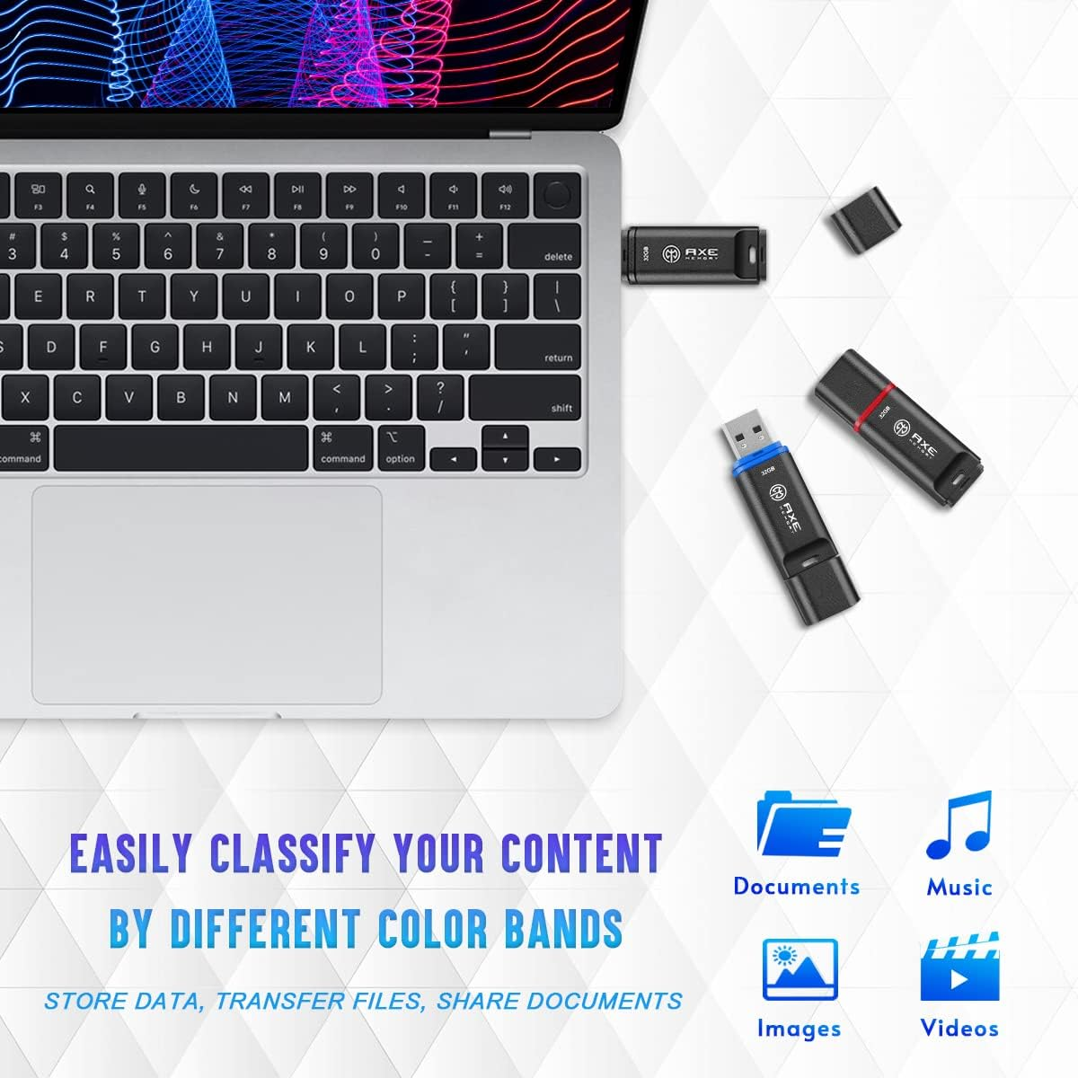 AXE MEMORY USB Drive 3-Pack 32GB USB 2.0 3X Matte Black Flash Drives image number 2