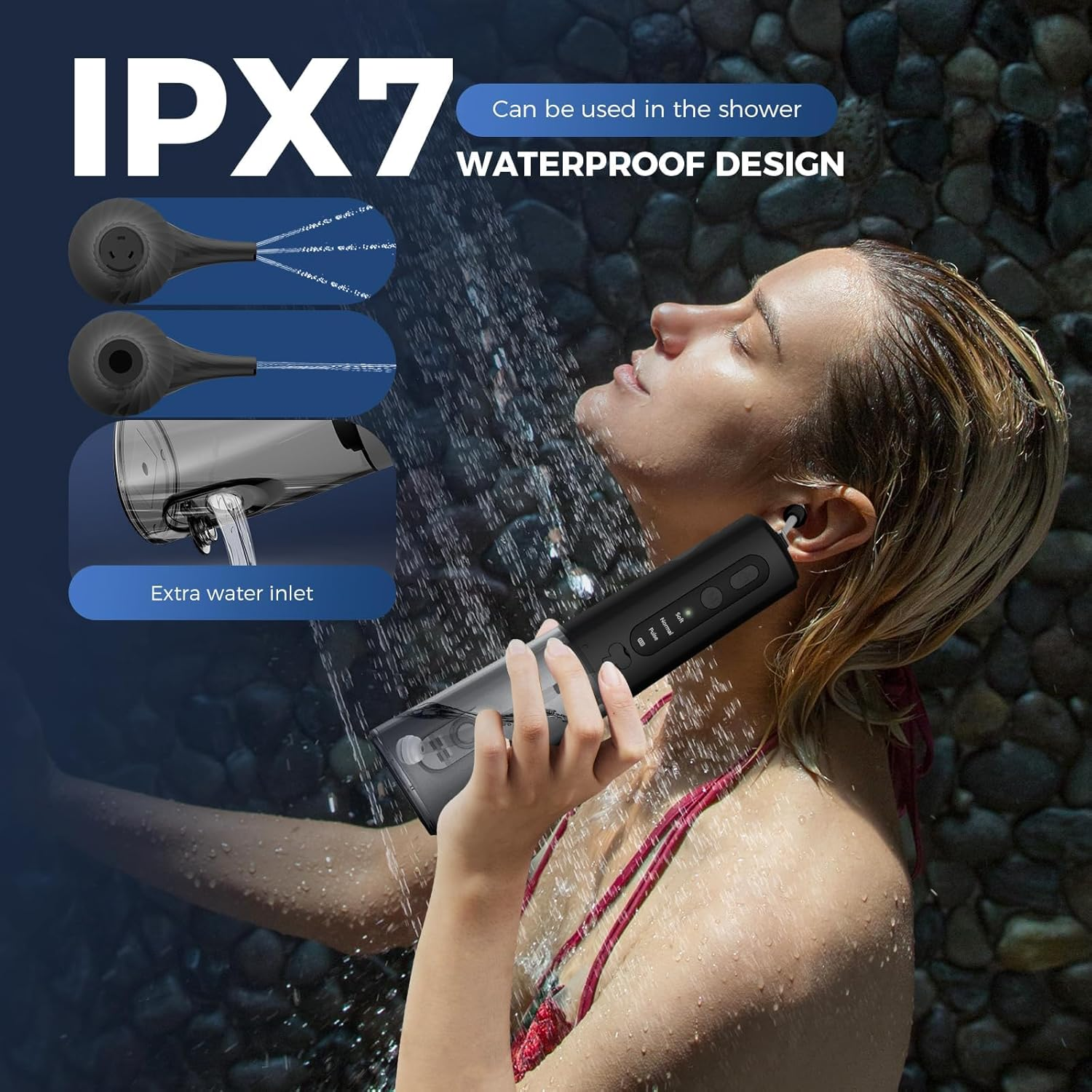 Kisfam Ear Cleaner Ear Wax Removal, Ear Wax Cleaner with 6 Reusable Replacement Tips and 3 Water Pressure Modes, Safe Electric Ear Wax Removal Tool, IPX7 Waterproof USB-C Rechargeable Black image number 2