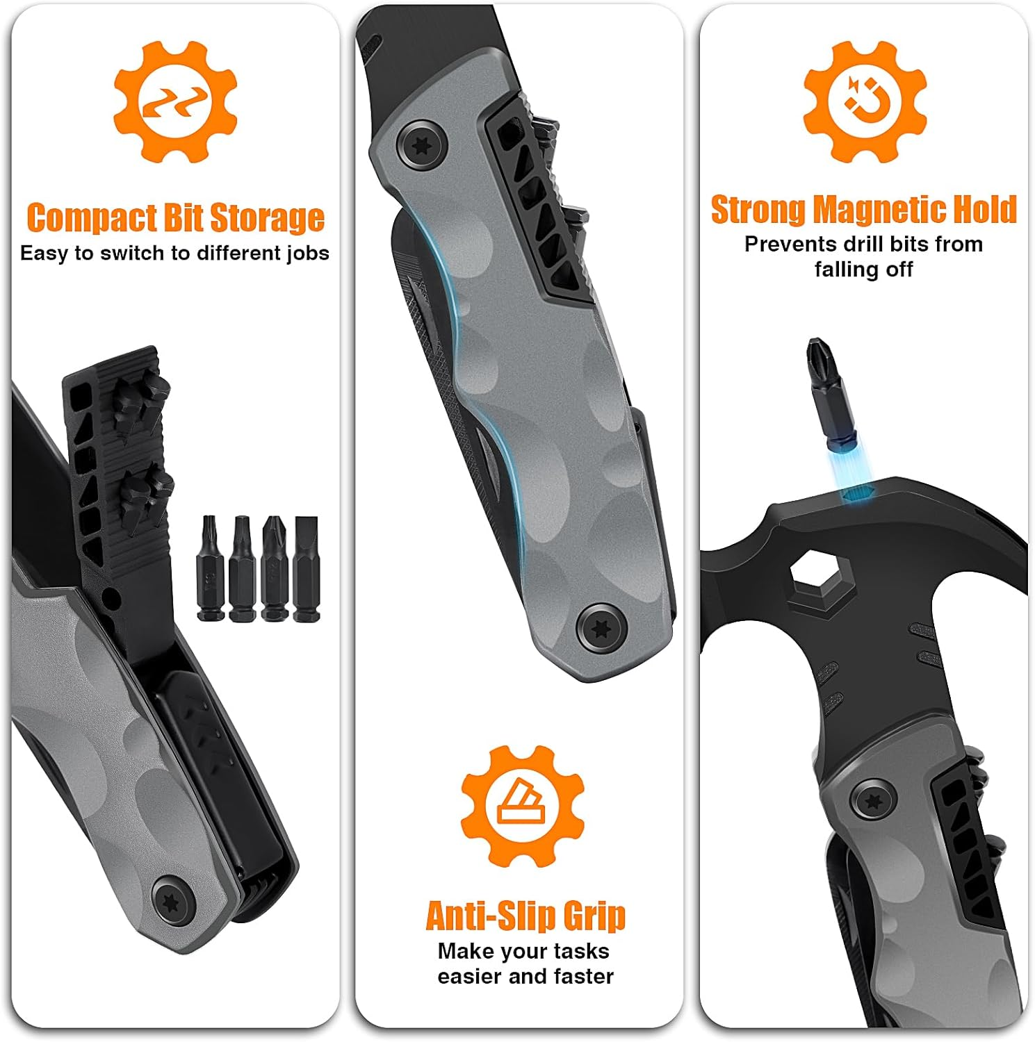 13-In-1 Multitool Gifts for Men - Cool Unique Gadgets Gifts Stocking Stuffers for Men Him Dad Husband - Camping Accessories for Outdoor, DIY, Repair, Gardening (Gray Hammer) image number 6