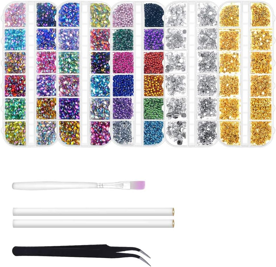 5 Boxes Rhinestones Nail Gems Crystal Art Nail Stone Design Kit Pickup Tools Nail Art DIY image number 4