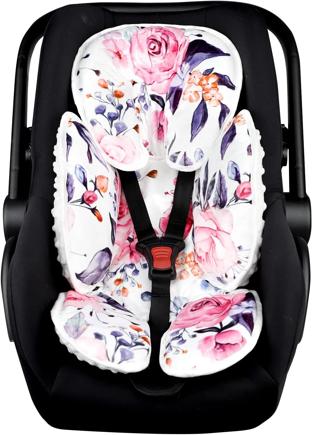 Baby Car Seat Head Support for Newborn,Pea Pod 2 in 1 Infant Car Seat Head Body Support for Girls Extra Soft Breathable Baby Car Seat Cushion Insert for Strollers, Swings, and Bouncers, Pink Floral