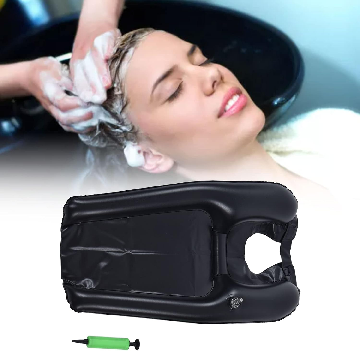 Gugxiom Inflatable Shampoo Bowl, Portable Hair Washing Tray, Shampoo Basin with Inflator Pump