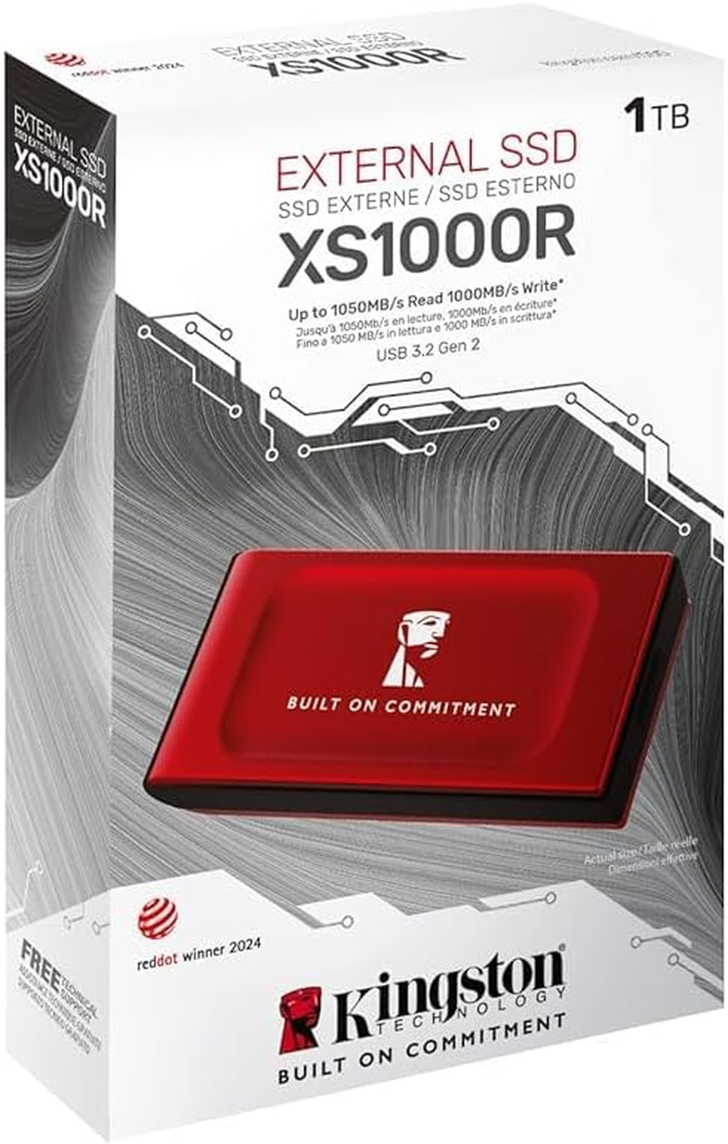 Kingston XS1000 External Portable Solid State Drive Red 1TB, Upto 1,050Mb/S