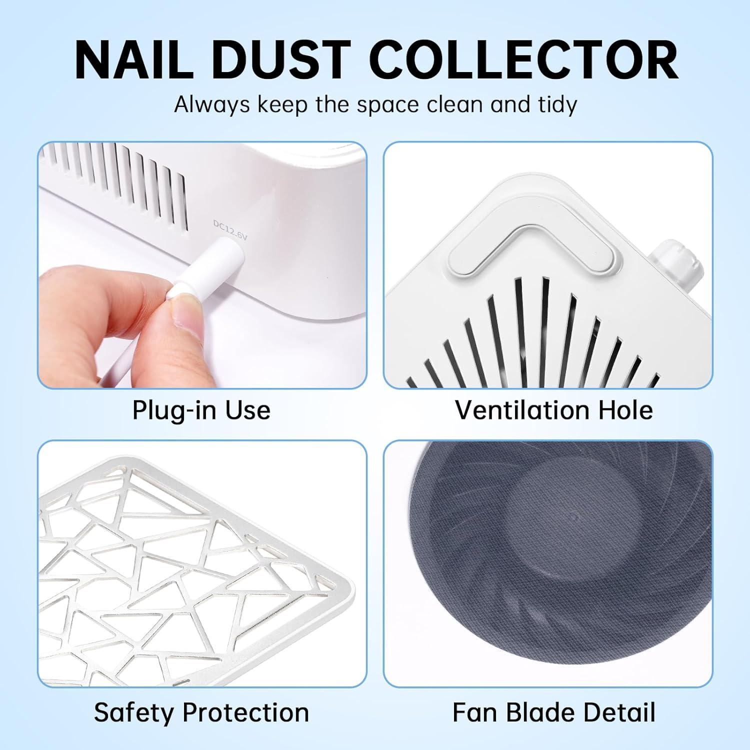 Nail Dust Collector Powerful Vacuum Fan Dust Collector Dust Suction Extractor Machine for Acrylic Nail Polish Nail Salon White image number 3