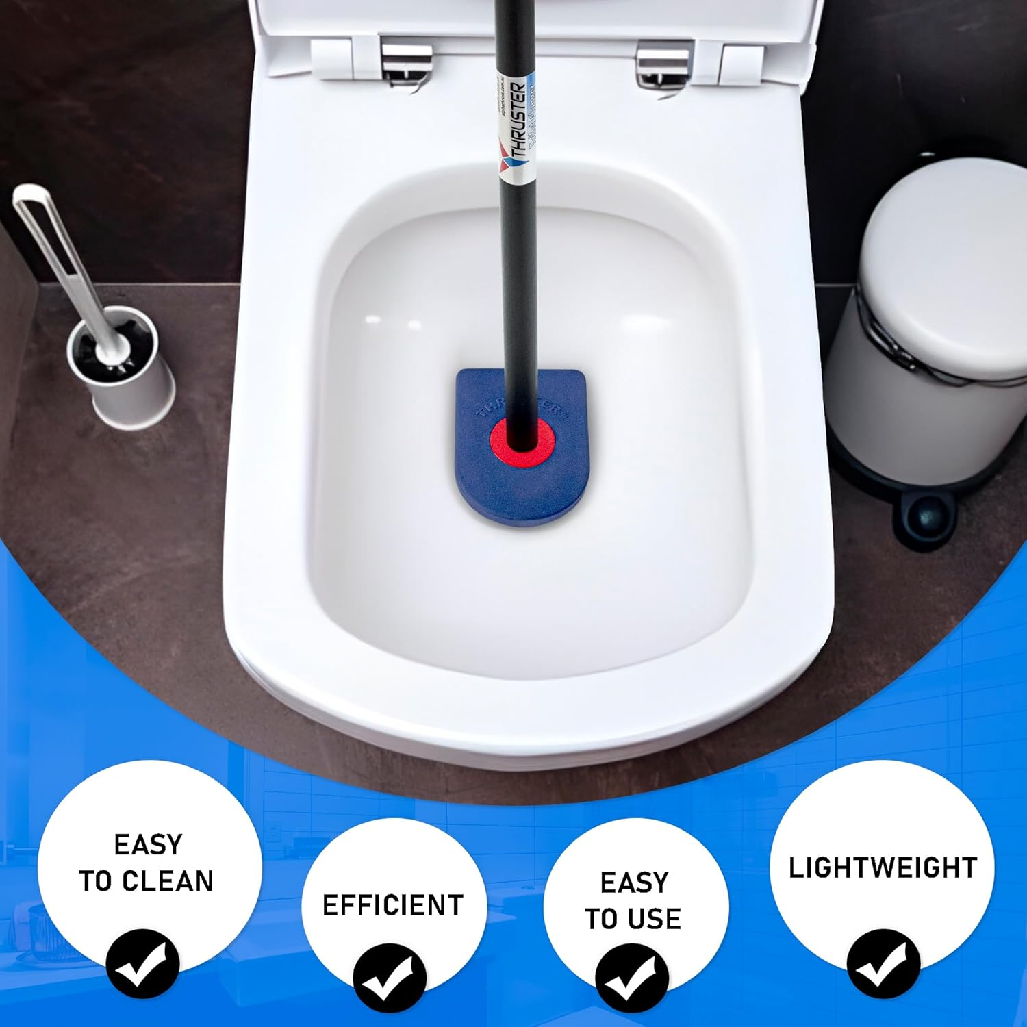 Thruster Toilet Plunger &ndash; Unblocks Horseshoe-Shaped Toilets Fast | No Splash | Heavy-Duty Seal | Designed for Modern UK -AU Toilets