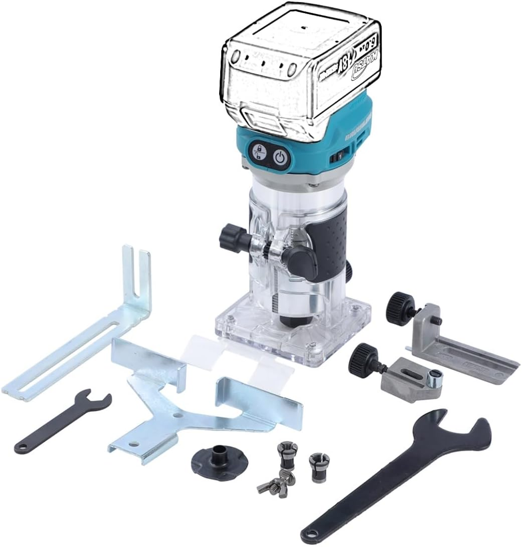 Katsu Fit-Bat 102770 18 V/21 V Brushless Cordless Router Wood Router Edge Milling Cutter with Trimmer Base, 3 Collets 1/4 Inch, 6 Mm and 8 Mm, without Battery and Charger image number 2