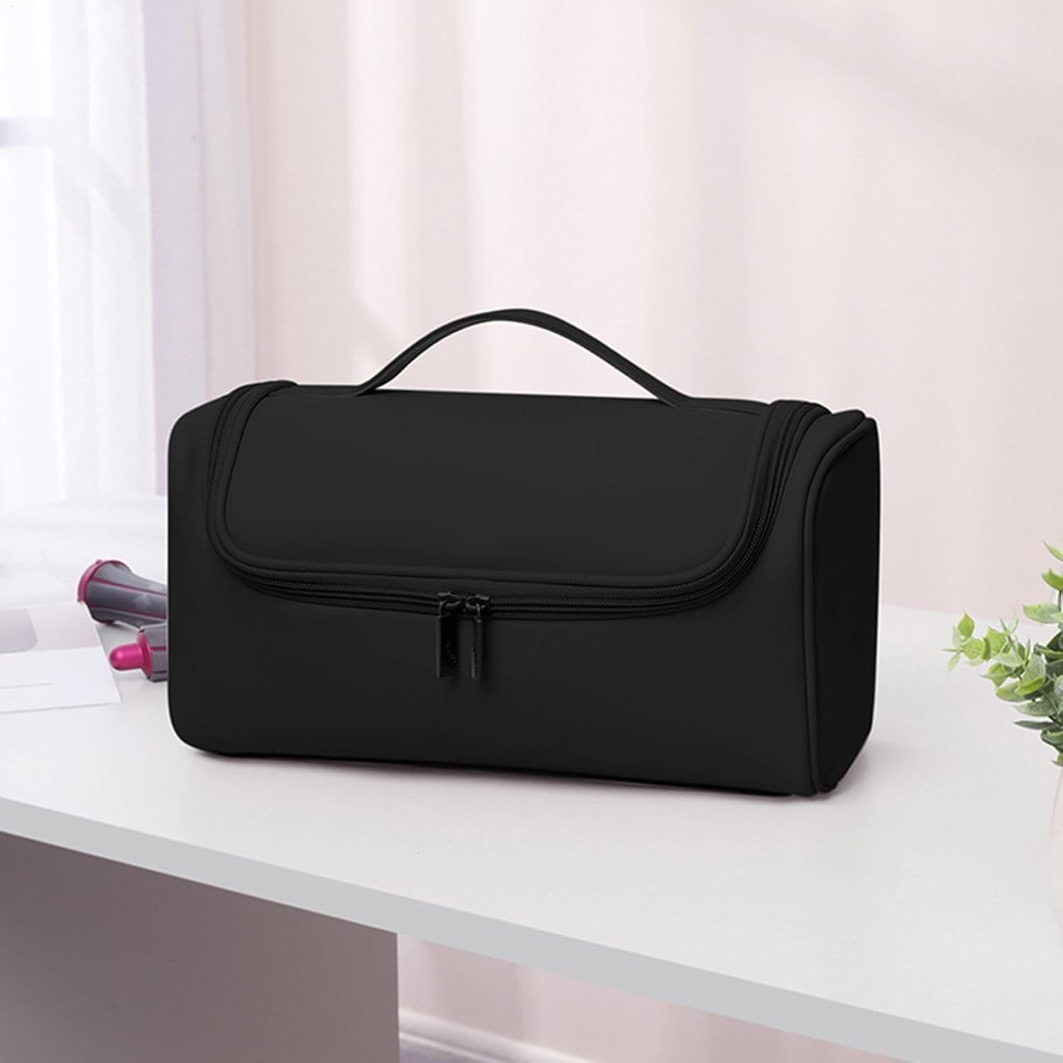 Hair Dryer Case, Hair Dryer Bag, Curling Iron Storage Case, Portable Waterproof Travel Case for Hair Dryer, Curling Iron, and Accessories, 12.4X5.51X6.5 Inches Compact PU Carrying Case