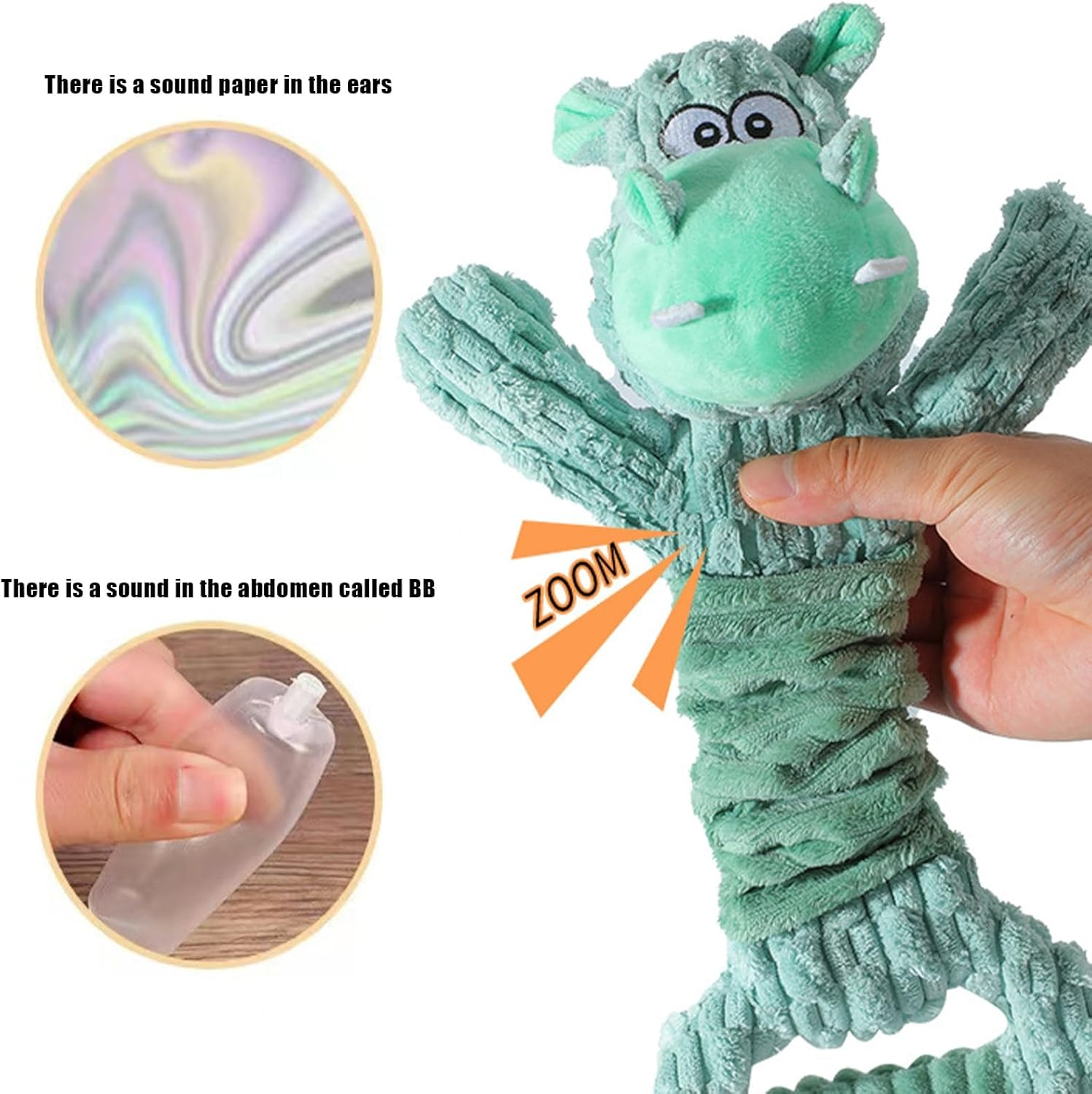 XICEN Puppy Teething Toys, Hippo Dog Chew Toy with Tug of War Handle, Lamb Chop Dog Toy, Interactive Dog Toy, Stuffed Dog Toy, Chew Teething Toy, Cute Soft Pet Toy image number 2