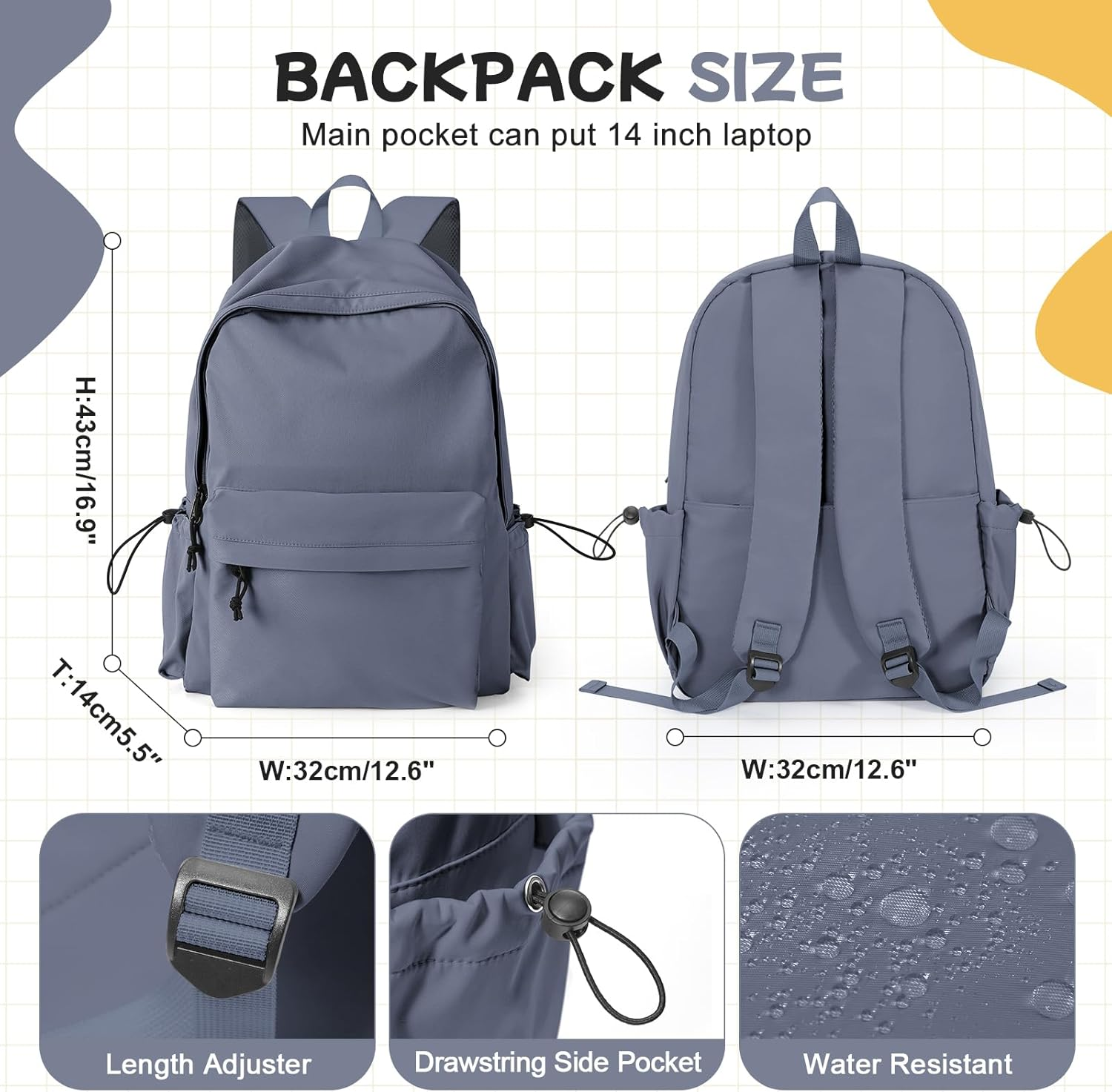 Lendolk School Backpack Womens College Rucksack Lightweight School Bag Water Resistant Casual Daypack College Secondary School Bags for Teenage Girls Boys Bookbag image number 3