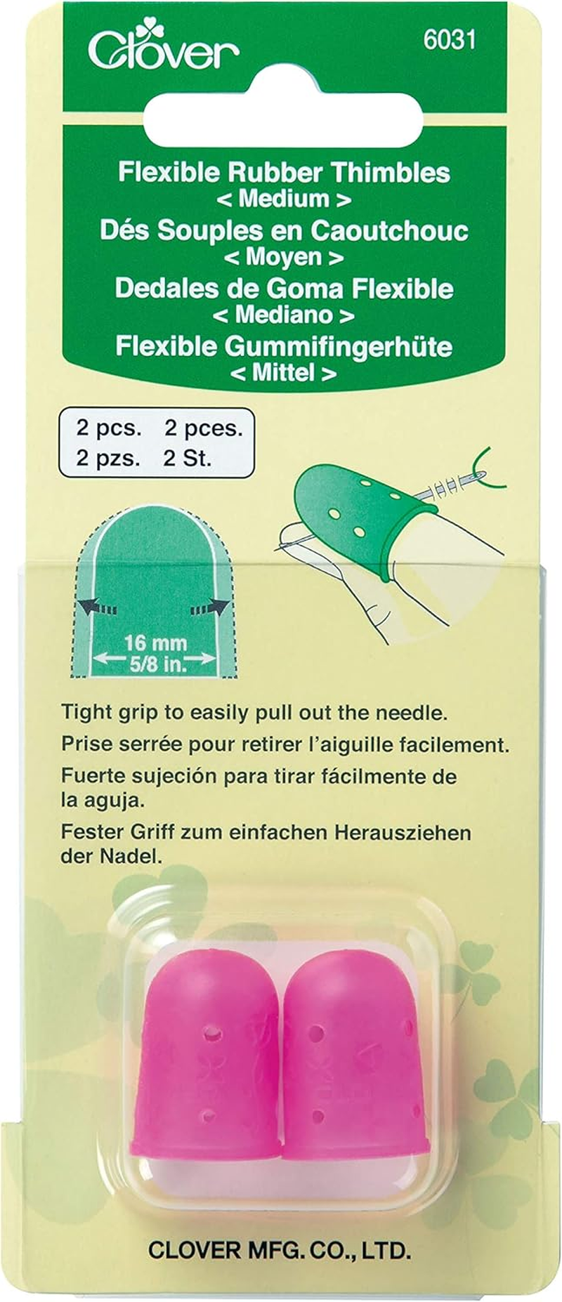 Clover Flexible Rubber Thimble, Pink, Medium (6031)