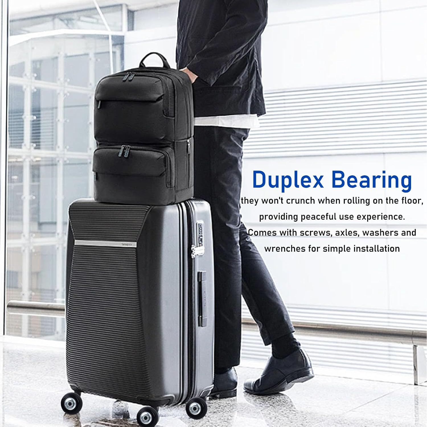 Luggage Wheels, 2Pcs Mute Suitcase Replacement Wheels, Flexible 360 Spinner 40Mm 50Mm Case Wheels, Universal Rubber Swivel Trolley Casters, Bearings Repair Tools for Caster Board image number 6