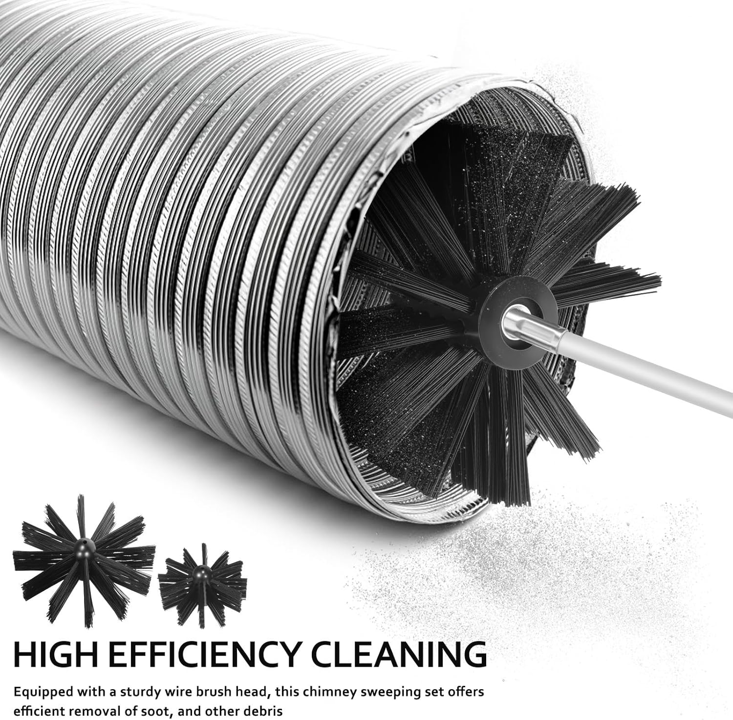 Balacoo Chimney Sweep Brush Kit, 20 Feet Chimney Cleaning Brush with 15 Flexible Extendable Rods & Two Sizes Heads for Fireplace Stove Efficient Maintenance