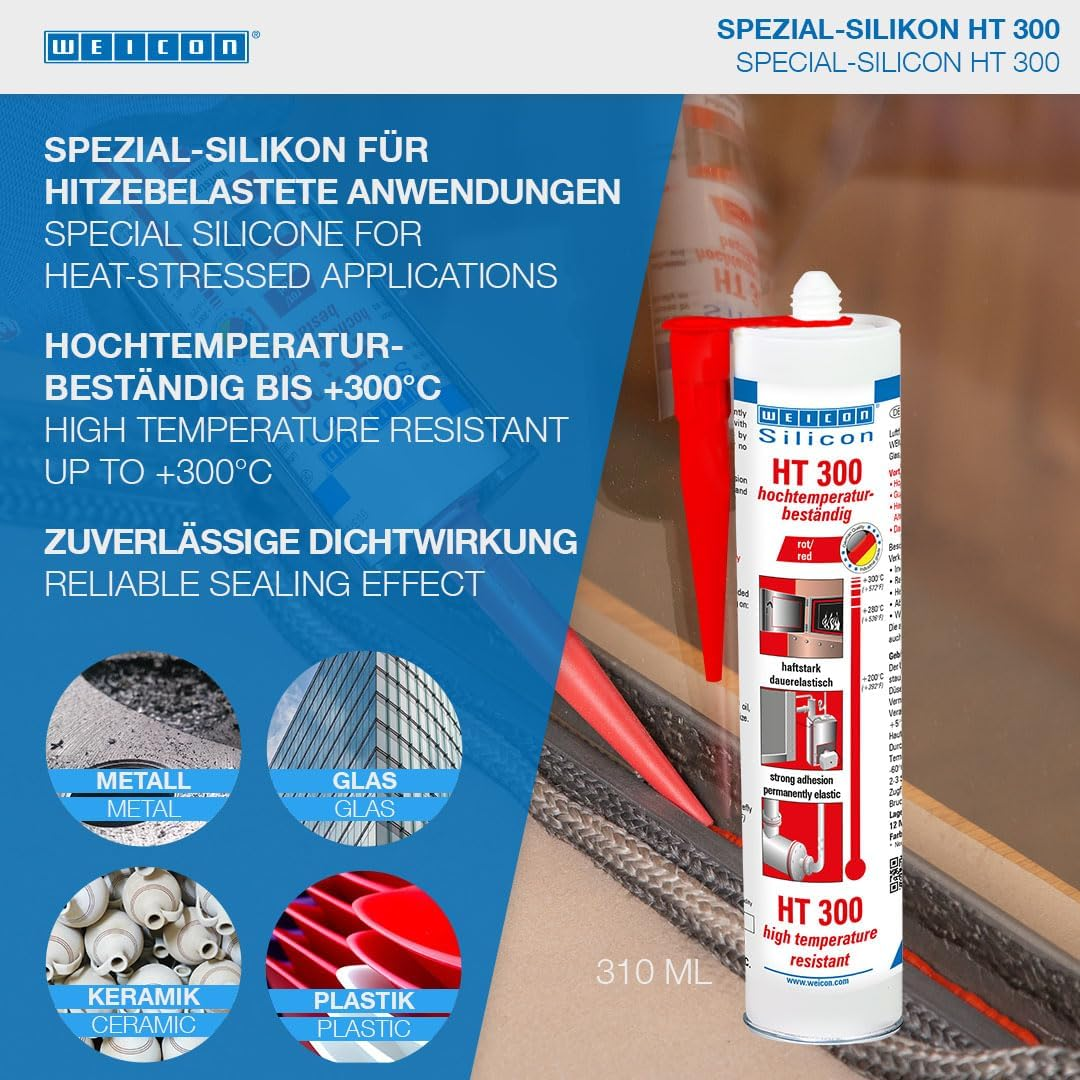 WEICON Silicon HT 300 85 Ml | High-Temperature Adhesive for Sealing Cord & Tape, Oven, Chimney, Red image number 3