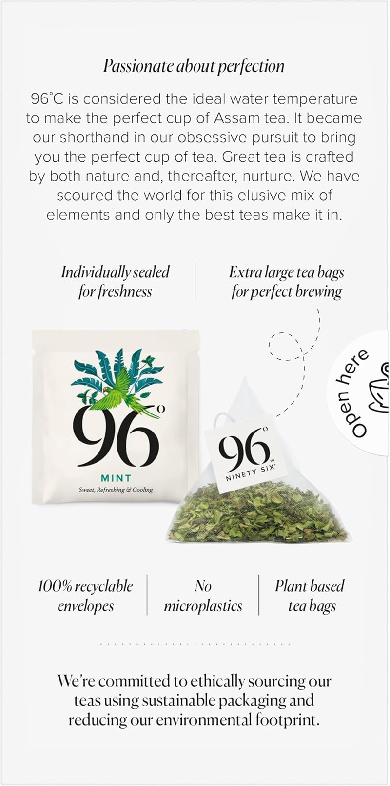 96&deg; Mint Tea - 20 Pyramid Tea Bags X 3 Boxes, Individually Wrapped, Refreshing, Sweet and Cooling, Biodegradable Plant-Based Bags (60 Bags) image number 6