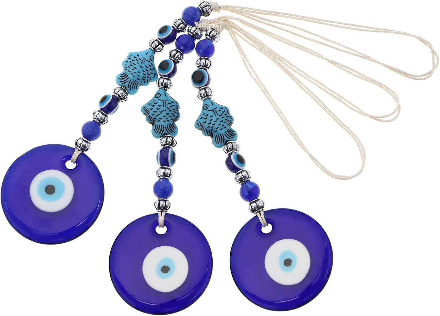 Ecsing 3PCS Blue Evil Eye Hanging Ornament Handmade Lucky Charm Pendant Wall Hanging Accessories for Car Interior Decoration Office Garden Home Decor 10Cm Length