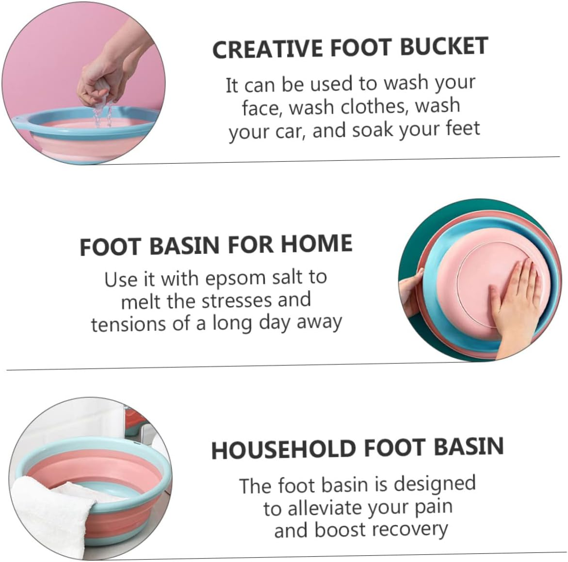 CIMAXIC Epsom Salt Foot Soak Basin Foldable Dish Basin Household Water Bucket for Home Travel Use image number 4