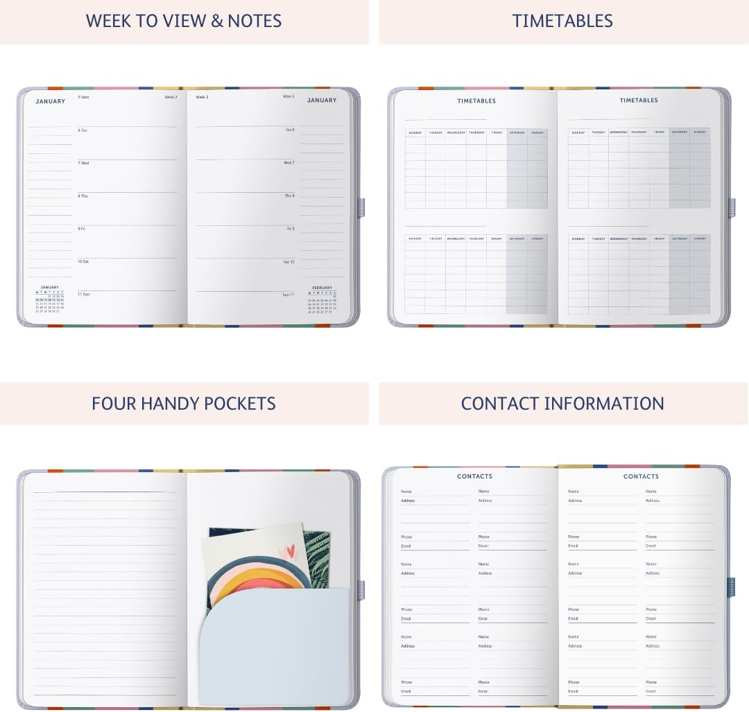 Busy B Diary - A5 Mid-Year Academic Diary - Busy Life Weekly Journal - Aug '25 - Aug '26 - Multi Stripe Cover - Life Planner with Dual Schedules, Year Calendar, Pen Loop, Pockets & Elastic Closure image number 6