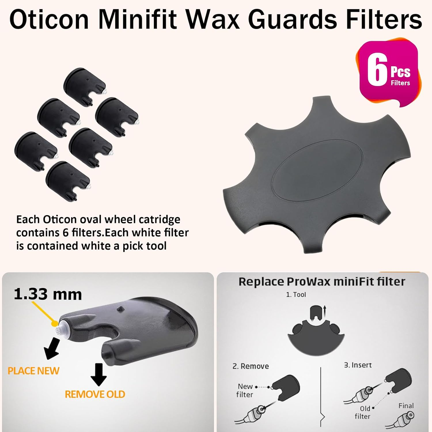（30 Pcs）Minifit Prowax Wax Guards Filters for Oticon Hearing Aids,Oticon Hearing Aids Replacement Parts Supplies Cleaning Kit Accessories image number 6