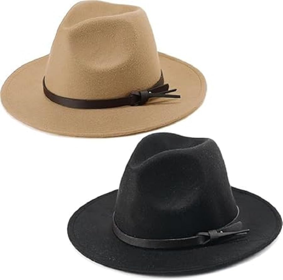 2PCS Hats for Men Women Wide Brim Belt Buckle Felt Panama Hat Dress Hat image number 3
