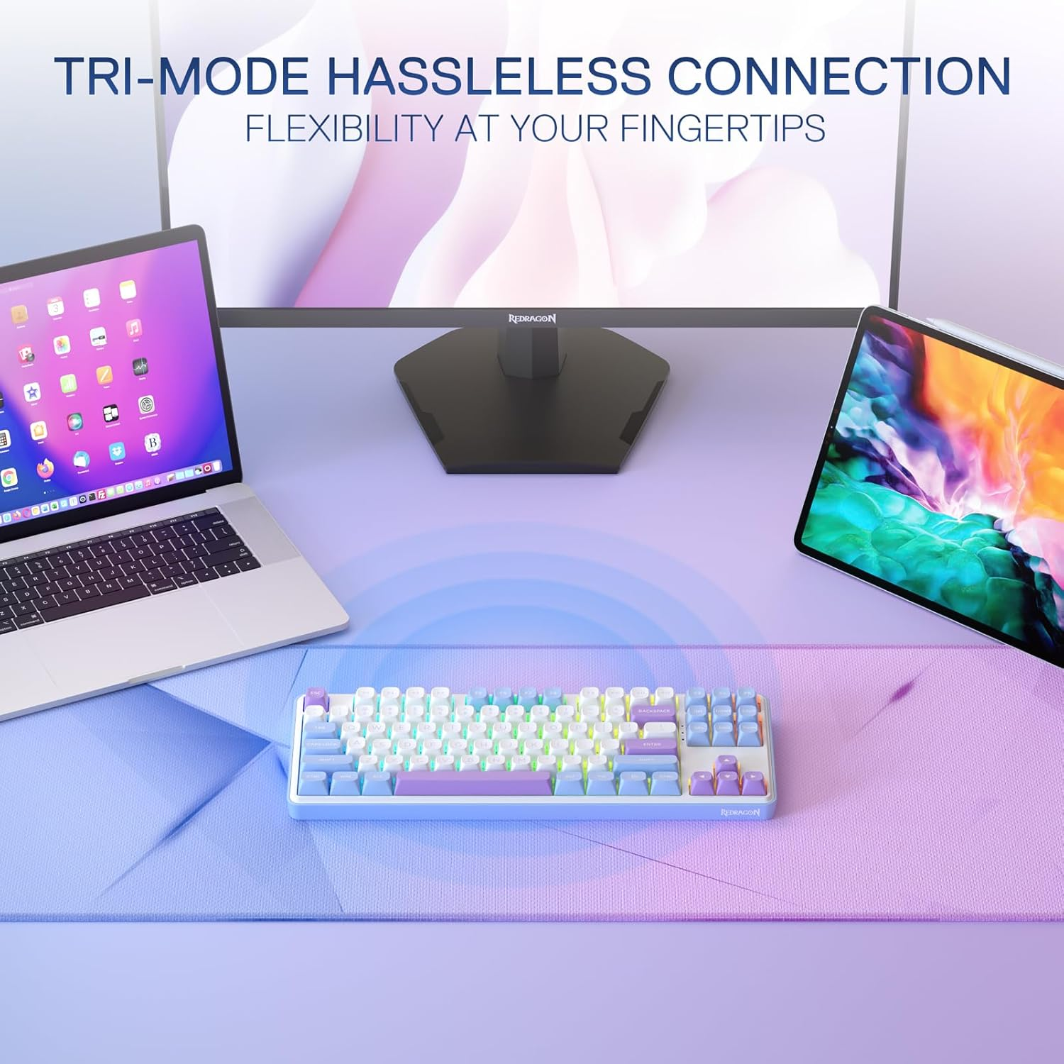 Redragon K707 PRO 80% Wireless Gasket RGB Gaming Keyboard, 3 Mode 87 Keys TKL Mechanical Keyboard, round PBT Keycaps & 5-Layer Noise Cancellation, Custom Linear Switch image number 3