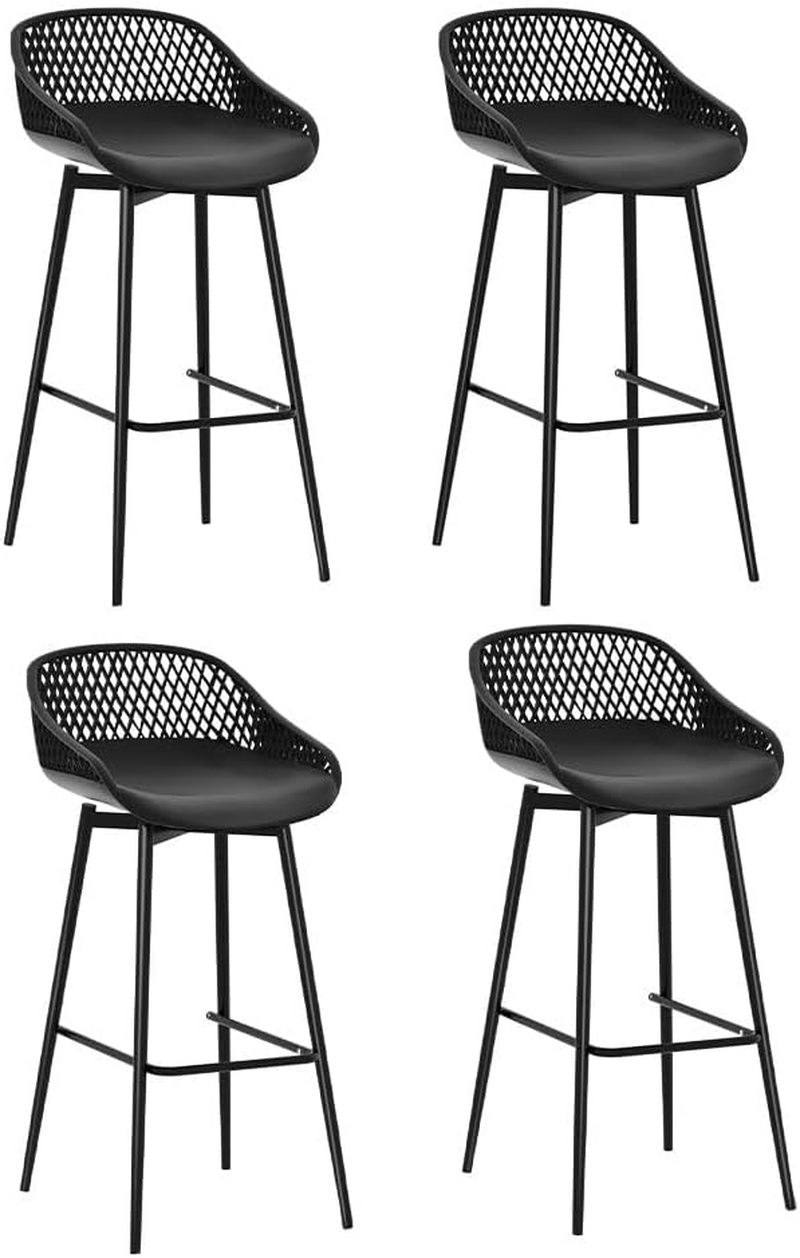 Gardeon Set of 4 Outdoor Bar Stools, Metal Frame Patio Chairs Bistro Dining Lounge Garden Pool Backyard Balcony Deck Furniture, Water-Resistant Backrest Stool with Footrest Black image number 4