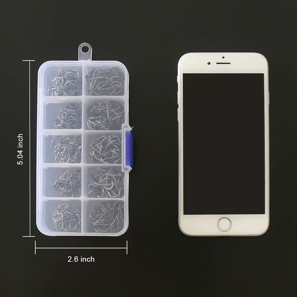 500PCS Small Fishing Hooks, Assorted 10 Sizes(3#-12#) Fish Hooks Portable Plastic Box, Strong Sharp Fishhook with Barbs for Freshwater/Seawater image number 2