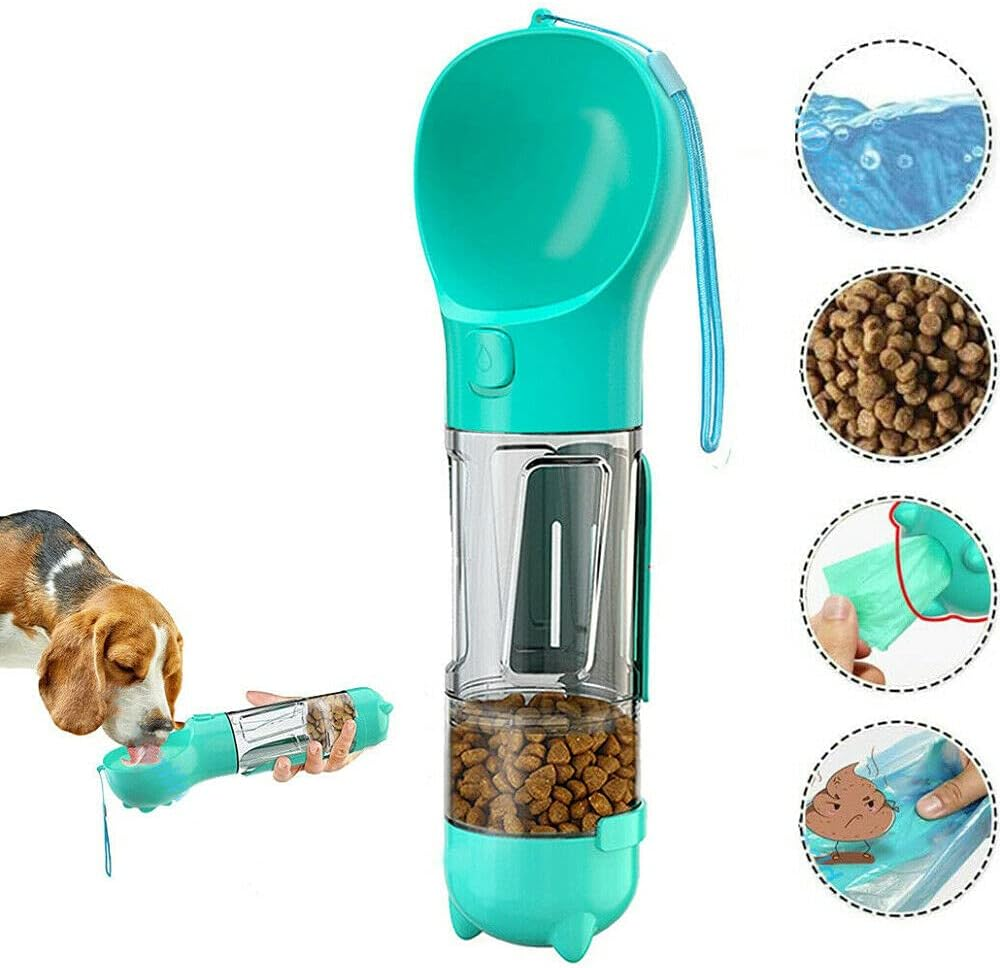 4 In1 Pet Feeder Puppy Dog Cat Water Bottle Cup Travel Pooper Scooper Outdoor (Green) image number 5