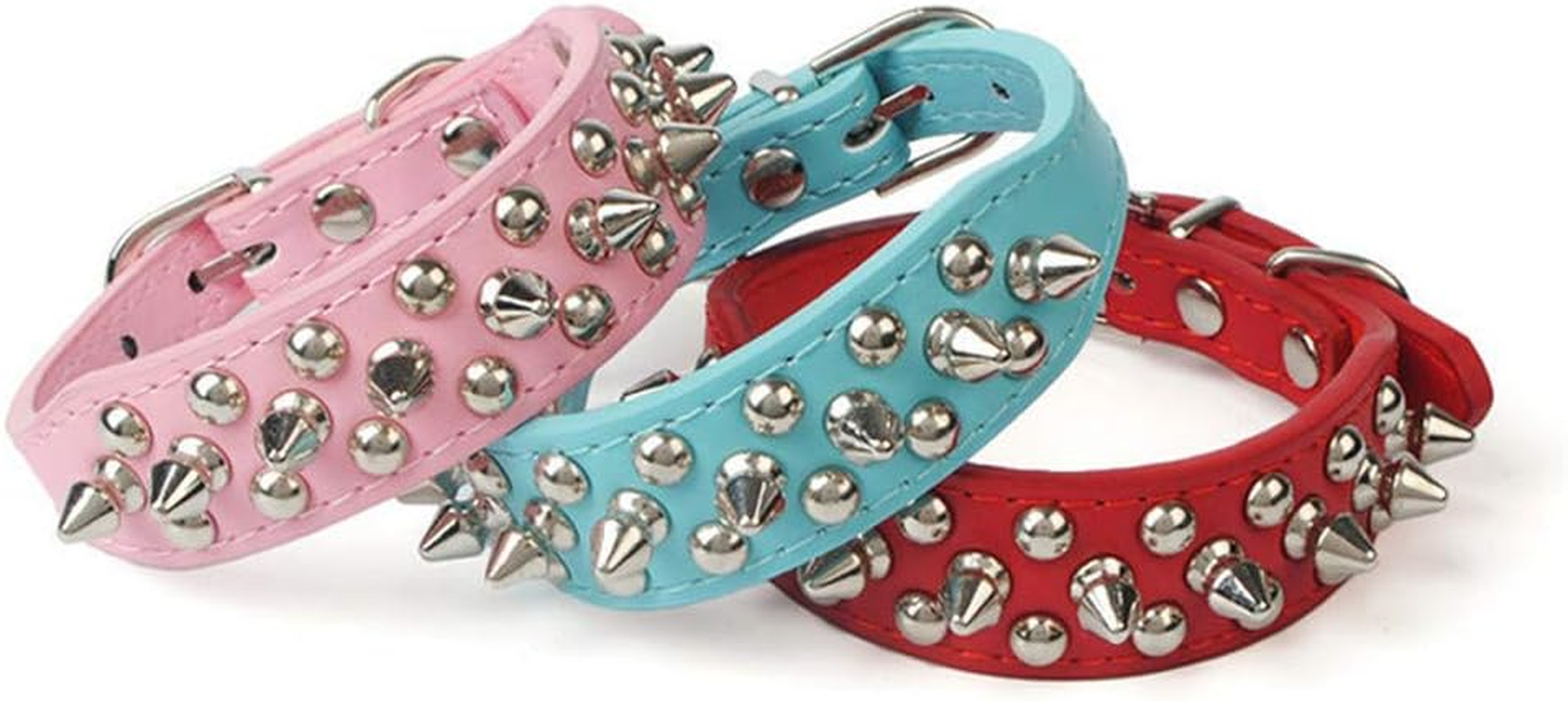 DOGGYZSTYLE Spiked Studded Rivet Leather Dog Collar for Cats Puppy Small Medium Pets(16"-18.5" Neck,Red) image number 3