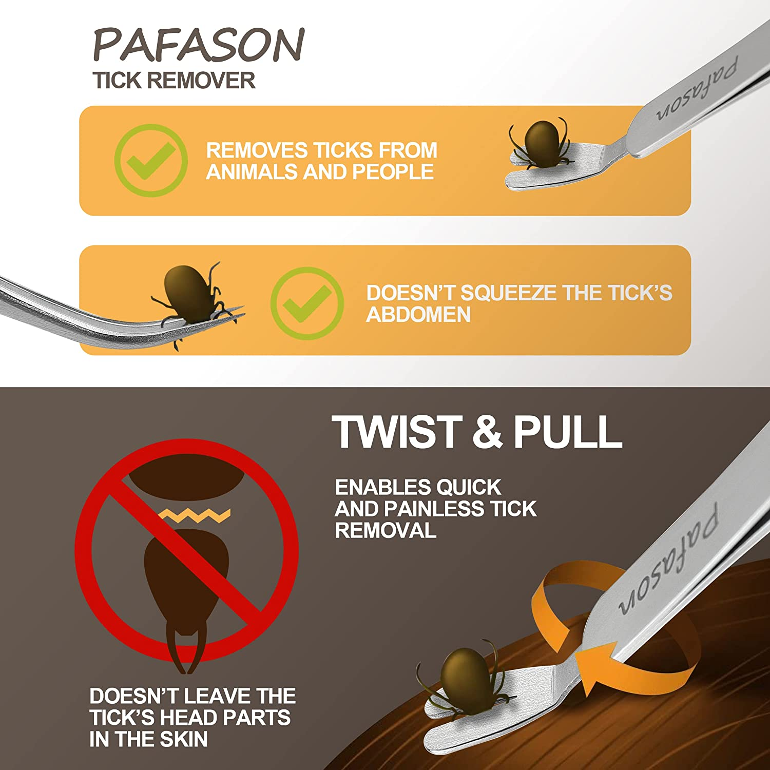 PAFASON Premium Tick Removal Tweezer Set, Dual-Headed, Multi-Functional Stainless Steel Twister Remover for Dogs, Cats, Humans, Storage Case image number 1