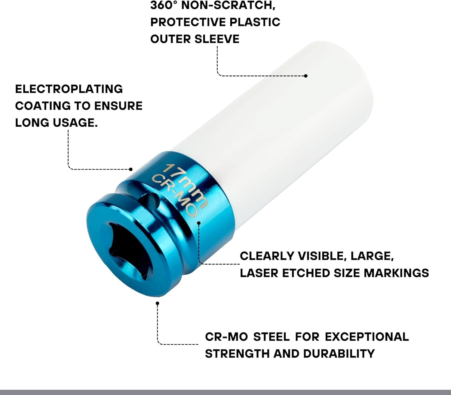 V&Auml;RMA 3-Piece 1/2-Inch Drive Heavy-Duty Wheel Protector Impact Socket Set, Thin Wall Deep Impact Socket, Lug Nut, 6 Point Metric 17Mm 19Mm 21Mm, Automotive Tire Repair Tools (ED Colour Coating) image number 5