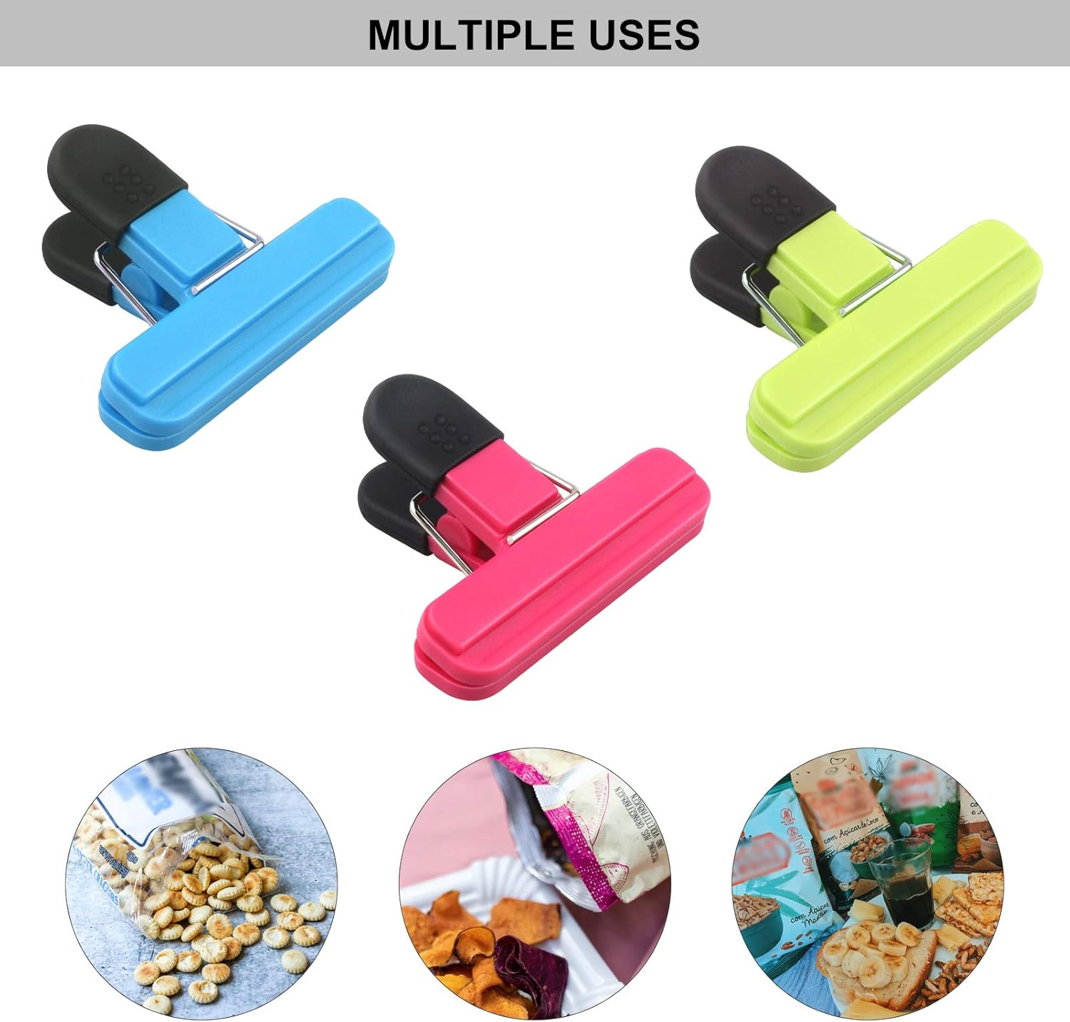 MEKEET Food Bag Clips for Food Storage Set of 9 Food Clips Kitchen Storage Clip Seal Clips,Sturdy,Airtight,Reusable 3 Colours for Keeping Food Fresh - Ideal for Home, Kitchen,Travel,Camping image number 2