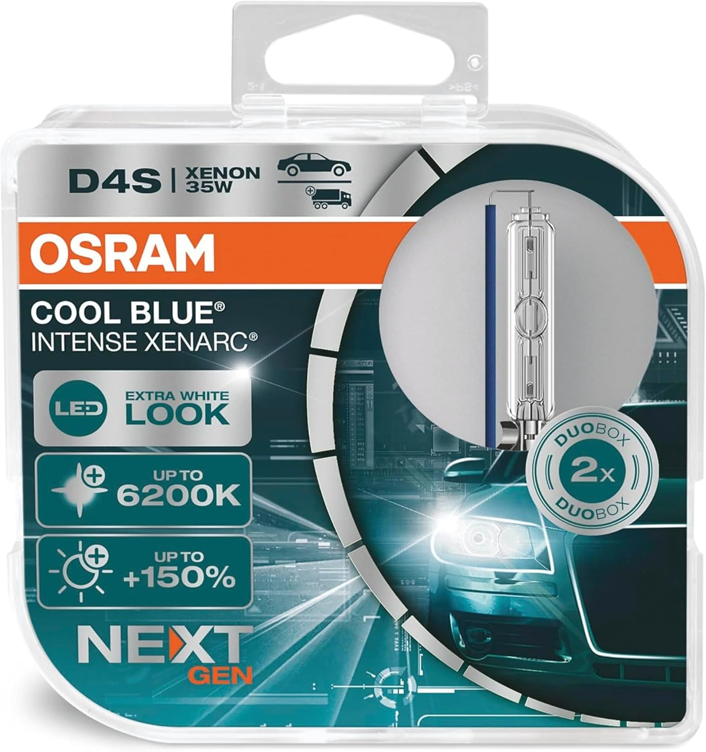 OSRAM Cool Blue&reg; Intense HIR2, +100% More Brightness, up to 5,000 K, Halogen Headlight Lamp, LED Look, Folding Box (1 Lamp)