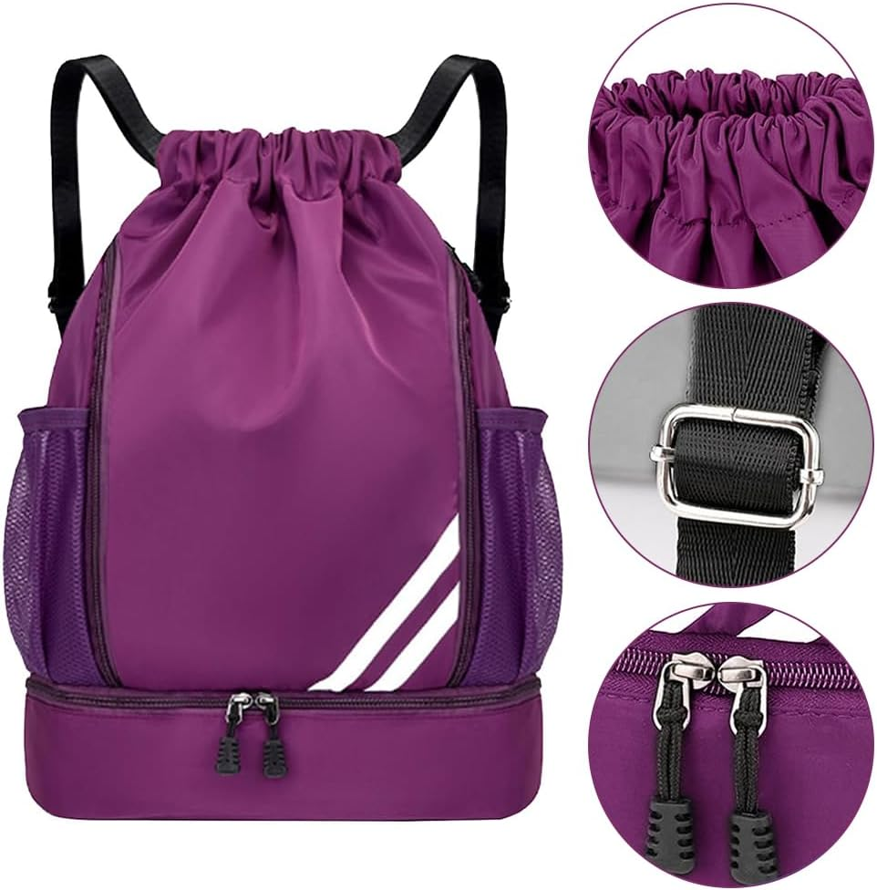 Outdoor Sports Balls Backpack with Durable Material, Large Capacity Drawstring Gym Bag, Portable Oxford Cloth Backpack, String Bag for Available to Both Men and Women (Purple) image number 4