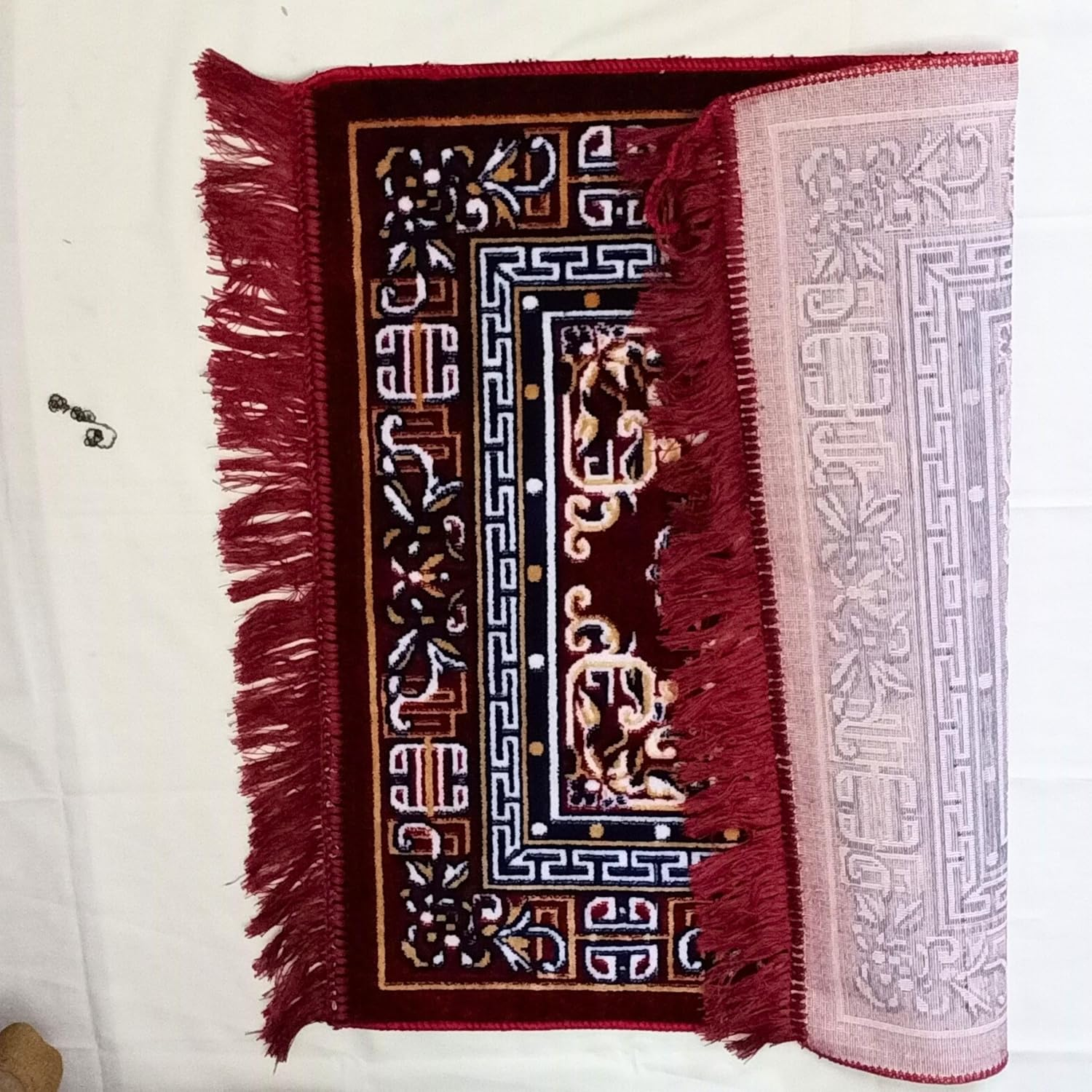 Velvet Pooja Aasan 24" &ndash; Multi-Purpose Prayer Rug for Puja, Meditation, Yoga | Ethnic Design Floor Mat for Home Decor, Sofa, Car Seat, Laptop Cover & More &ndash; 1 Pc Spiritual Mat Carpeth - 1, Buff Color image number 6