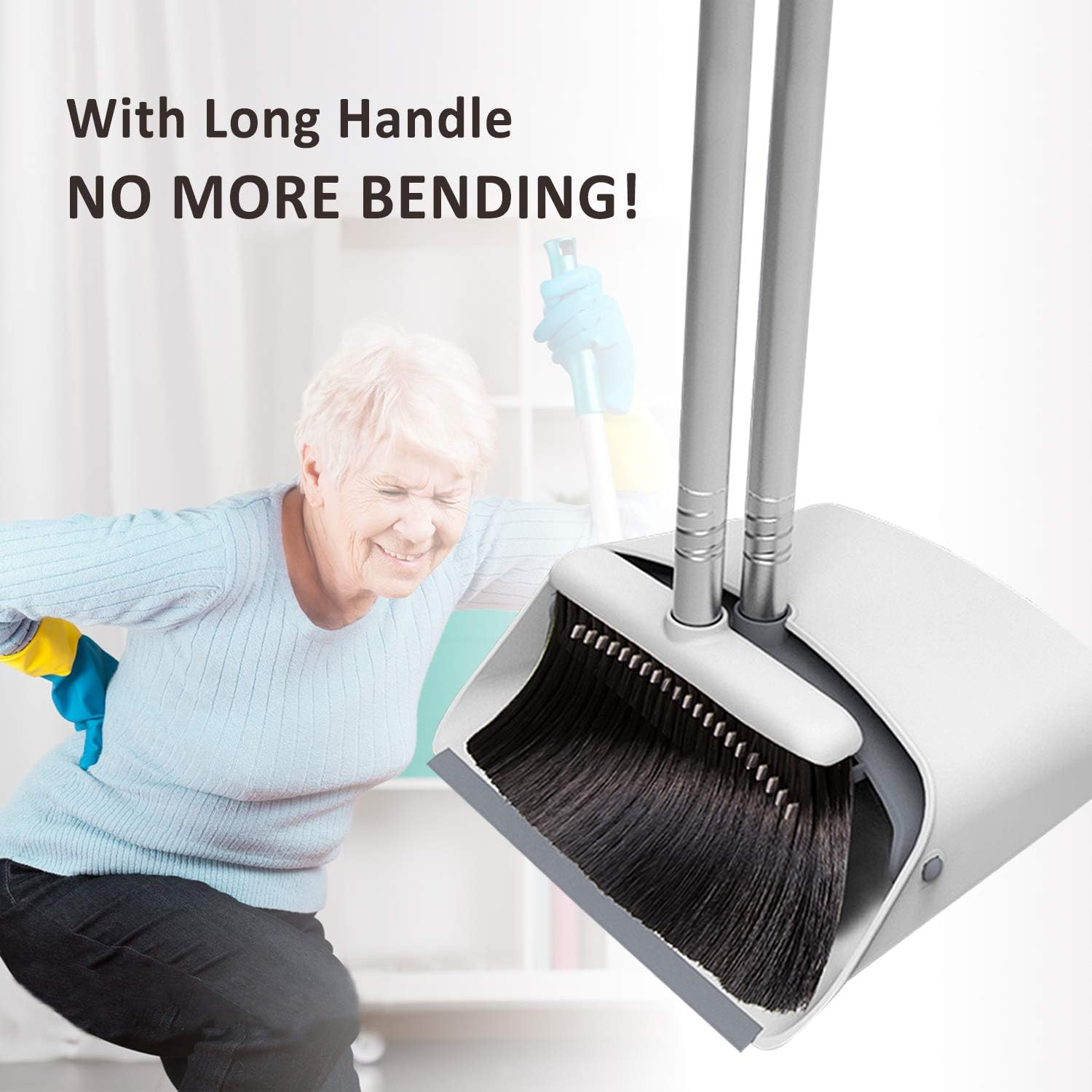 BOOMJOY Broom and Dustpan Set, Long Handle Stand up Store Indoor Outdoor for Home Kitchen with Broom Holder image number 6