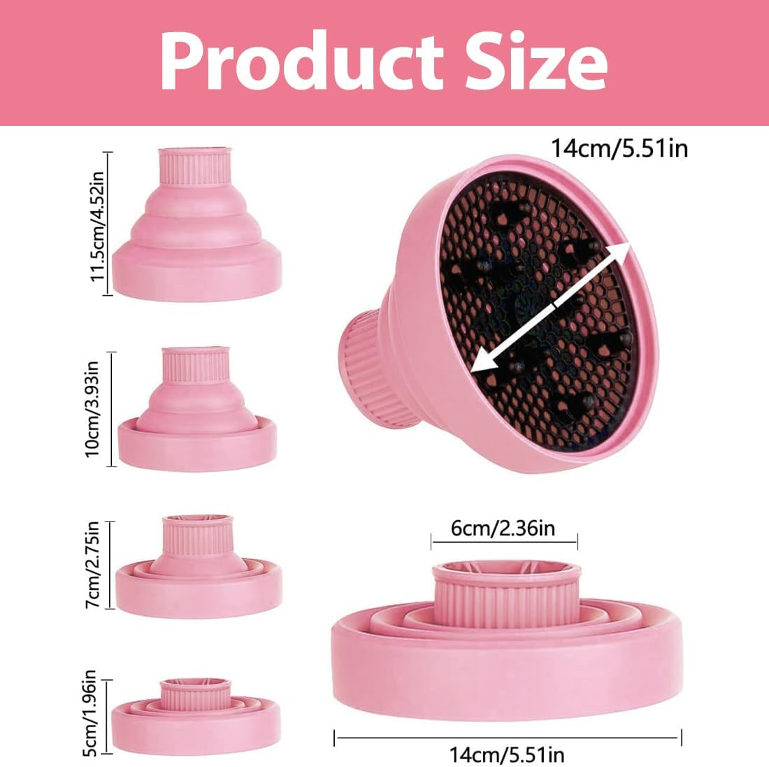 GXGM Diffuser Attachment Hair Dryer with Silicone Attachment, Foldable Hair Dryer Diffuser, Universal Attachment for Curly Hair, B (4-5 Cm) image number 1