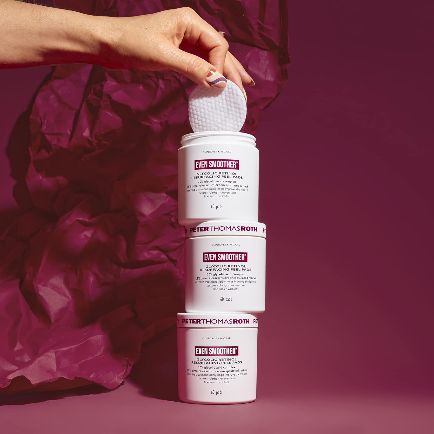 Peter Thomas Roth | Even Smoother Glycolic Retinol Resurfacing Peel Pads | Glycolic Acid Facial Peel with Retinol for Uneven Texture and Tone, 60 Ct. image number 1