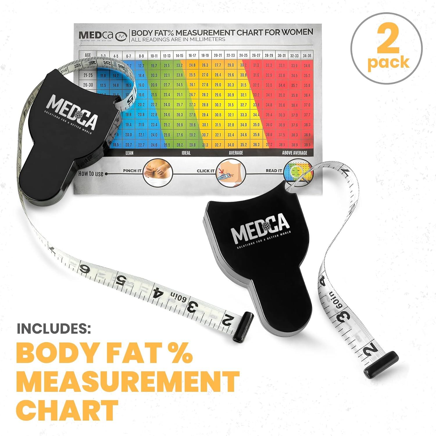 Body Tape Measure - (2 Pack) Measuring Tapes for Body and Fat Weight Monitors, (Inches & Cm) Retractable Tape Measure Ruler for Accurate Body Fat Calculator Helps Calculate Fitness Body Measurements &hellip; image number 3
