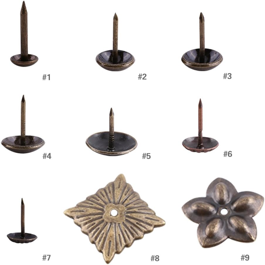 100Pcs Antique Bronze Upholstery Nail Wood Decorative Tack Stud for Home Furniture Decor (Size:Type4-Green Bronze) image number 4