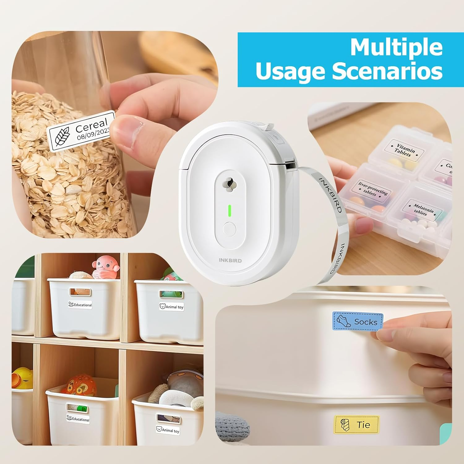 INKBIRD N12 Portable Label Maker Machine Bluetooth Sticker Printer, Thermal Printing, Various Print Templates, Use with Smartphones and Tablets, Ideal for Home, School, Office image number 2