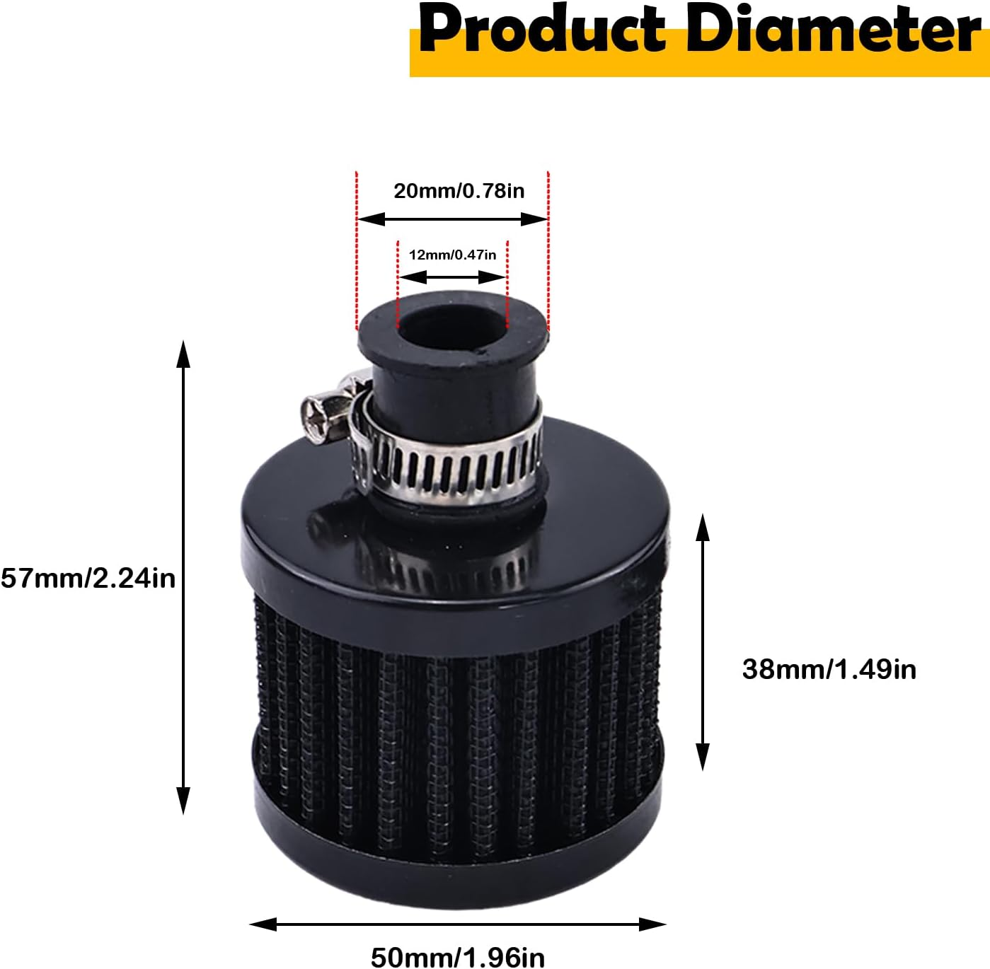 212Cc 196Cc 0.47" Inlet (12Mm) Air Filter Valve Cover Breather Filter Compatible with Predator 196Cc 6.5Hp GX160 GX200 CT200U BT200X KT196 CT200U-EX Go Kart Mini Bike (Black)