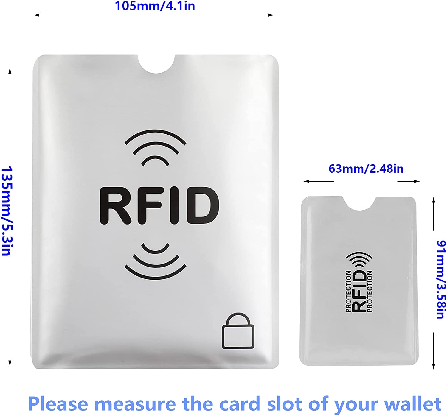 16 RFID Blocking Sleeves Set (10 Credit Card Holders & 4 Passport Protectors) Identity Theft Protection Secure Sleeves Set.Waterproof Aluminum Foil Slim Design Easily into Your Wallet, Blue, image number 3