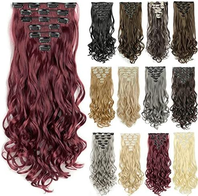 IMISSU 22 Inch 7PCS Set Long Curly Clip in Hair Extensions Natural 16 Clips Full Head Hair Extension Hairpiece for Girl (Copper) - Black Brown image number 7