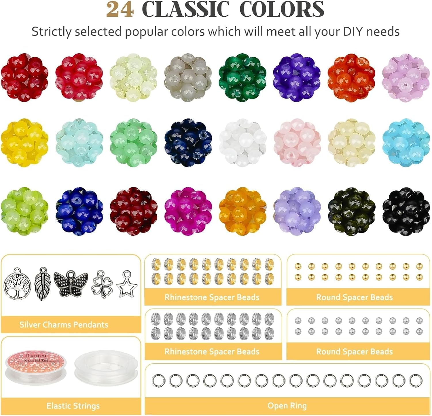 DUOMIAO 6Mm Glass Bracelet Making Kit 1400Pcs, 24 Colors Crystal for Jewelry Making round DIY Crafts with Spacer Charms Accessories. image number 1