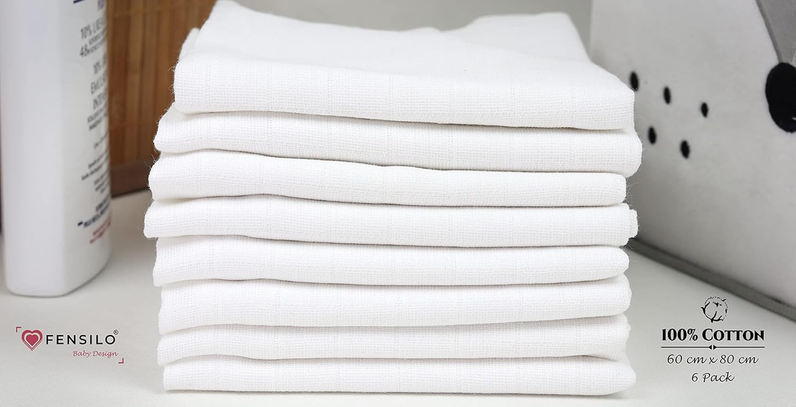 FENSILO - Muslin Cloths White - Muslin Nappies White - Pack of 8 60 X 80 Cm - Baby Burp Cloths, Tested for Harmful Substances - Burp Cloths for Boys and Girls image number 5