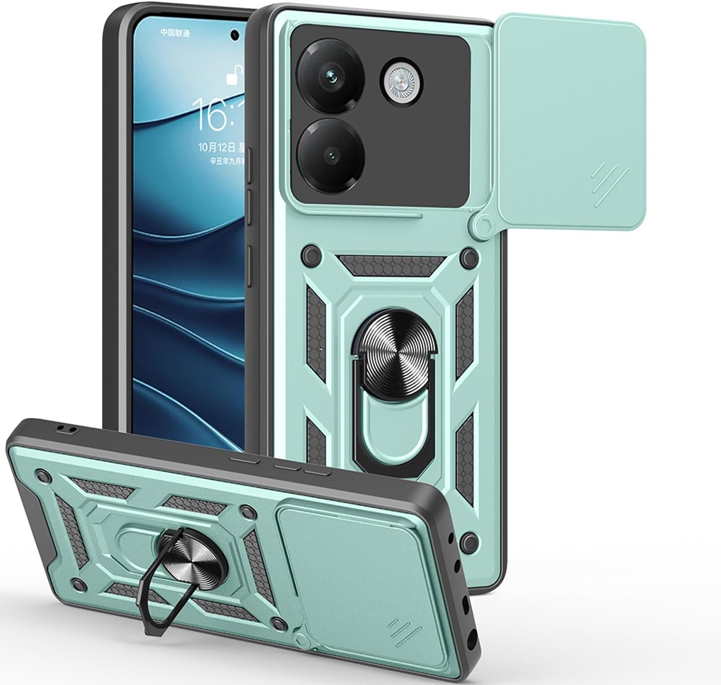 ILING Mobile Phone Case for Xiaomi Poco M7 Pro 5G, Ultra Thin Shockproof Metallic Matte Texture Hard PC Case, Soft Silicone TPU Protective Case with Ring Stand and Camera Protection (Blue)