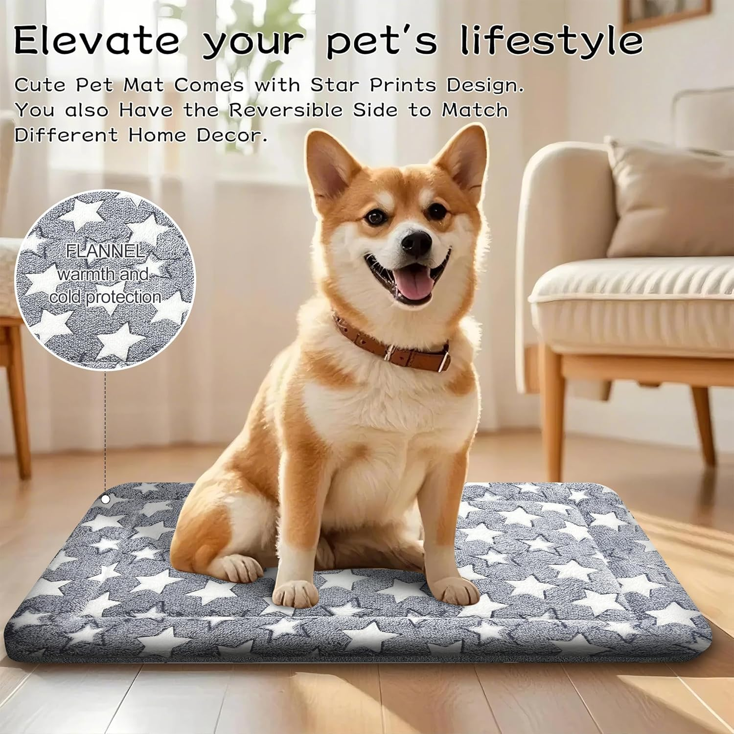 Reversible Dog Bed Mat (Cool & Warm) - Washable Kennel Pad, Star Pattern, Water-Resistant Lining, All-Season Pet Sleeping Mat for Small/Medium/Large Dogs, Machine-Washable Pet Bed image number 6